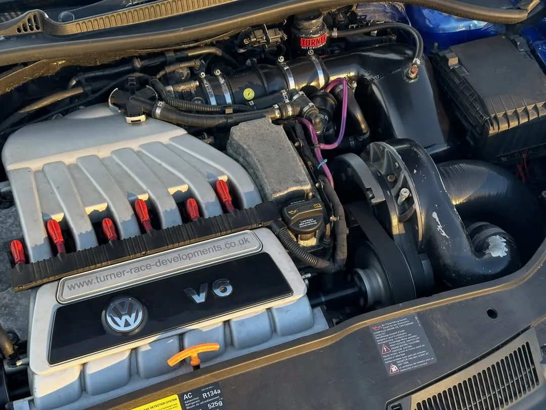 2006 Volkswagen Golf R32 (Mk5) Supercharged: Supercharged VR6 engine bay